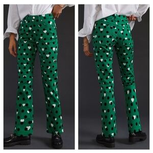 Anthropologie Maeve The Cigarette Hearts Slim Jeans Green Heart Denim 29